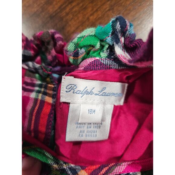 Ralph Lauren Baby Girls 18M Pink Green Plaid Ruffle LS Dress & Bloomers Set - Picture 2 of 7
